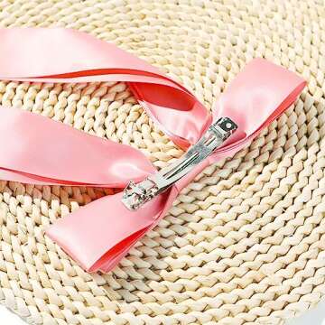 Large Satin Hair Bows Hair Ribbons for Women CEELGON 2PCS Big Long Rose Gold Ballet Style Hair Bows French Barrette Vintage Accessories for Girls-Rose Gold