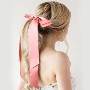 Large Satin Hair Bows Hair Ribbons for Women CEELGON 2PCS Big Long Rose Gold Ballet Style Hair Bows French Barrette Vintage Accessories for Girls-Rose Gold