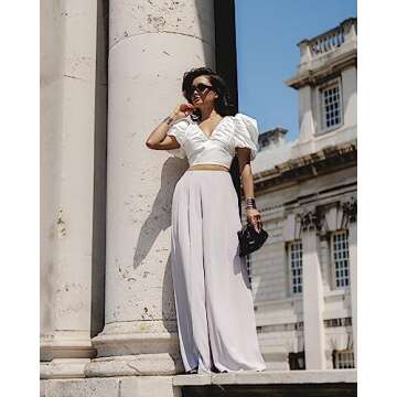 The Drop Women's Pearl Gray Pleated Wide Leg Pant - Chic Comfort