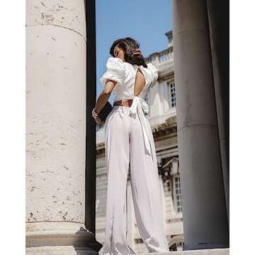 The Drop Women's Pearl Gray Pleated Wide Leg Pant - Chic Comfort