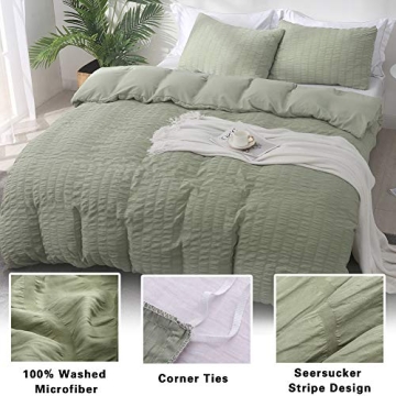 AveLom Green Duvet Cover Queen Set with Zipper Closure