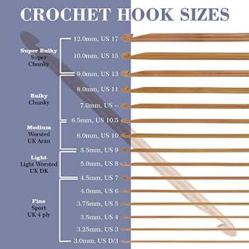 JubileeYarn Bamboo Tunisian Crochet Hooks Set - 15 Sizes