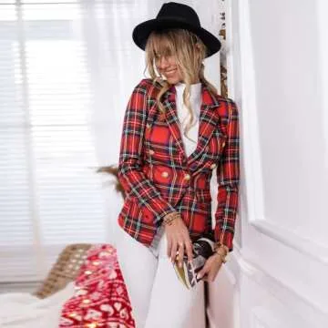 Stylish Women's Plaid Blazer Jacket for Work or Casual Wear