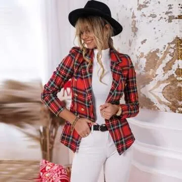 Stylish Women's Plaid Blazer Jacket for Work or Casual Wear