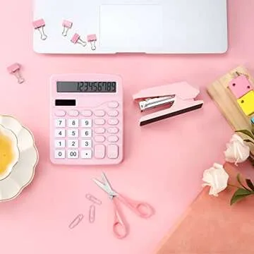 3 Pieces Pink Office Supplies Pink Desk Accessory Kit Set of Calculator Stapler Scissors Office Decor for Women Desk Pink Desk Organizer