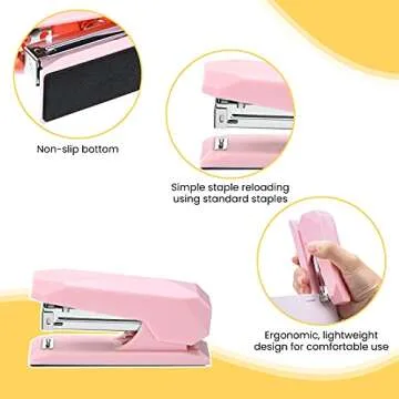 3 Pieces Pink Office Supplies Pink Desk Accessory Kit Set of Calculator Stapler Scissors Office Decor for Women Desk Pink Desk Organizer