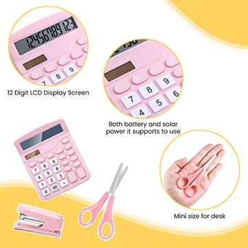 3 Pieces Pink Office Supplies Pink Desk Accessory Kit Set of Calculator Stapler Scissors Office Decor for Women Desk Pink Desk Organizer