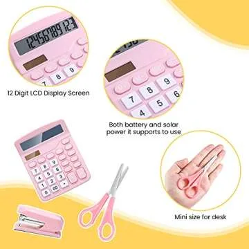 3 Pieces Pink Office Supplies Pink Desk Accessory Kit Set of Calculator Stapler Scissors Office Decor for Women Desk Pink Desk Organizer