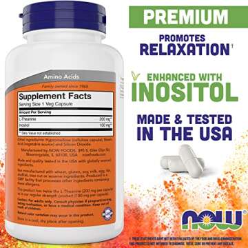 NOW Foods L-Theanine Double Strength 200 mg Veg Capsules - Enhanced