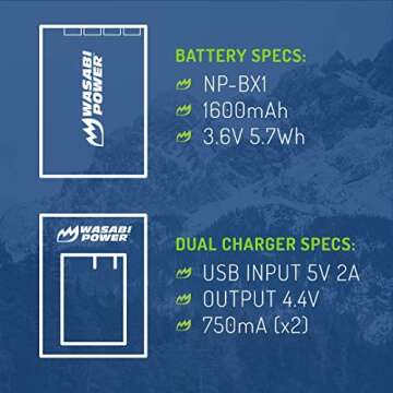 Wasabi Power NP-BX1 Battery Pack & Dual USB Charger