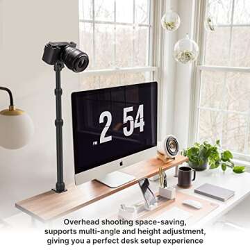 JUSMO Camera Desk Mount Stand w Ballhead, 16-34inch Adjustable Table Aluminum Light Stand w 1/4" Scr...