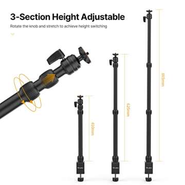 JUSMO Camera Desk Mount Stand w Ballhead, 16-34inch Adjustable Table Aluminum Light Stand w 1/4" Screw Tip, Desktop C-Clamp Mount Stand for DSLR Camera/Ring Light/Video Light/Webcam (LS10)