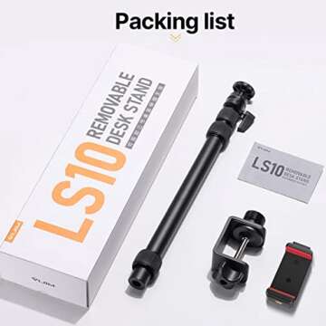 JUSMO Camera Desk Mount Stand w Ballhead, 16-34inch Adjustable Table Aluminum Light Stand w 1/4" Screw Tip, Desktop C-Clamp Mount Stand for DSLR Camera/Ring Light/Video Light/Webcam (LS10)