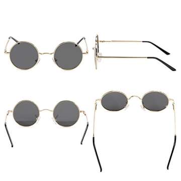 NIEEPA Vintage Round Polarized Hippie Sunglasses Small Circle Metal Driving Sun Glasses (Grey Lens/Gold Frame)