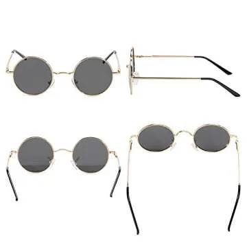 NIEEPA Vintage Round Polarized Hippie Sunglasses Small Circle Metal Driving Sun Glasses (Grey Lens/Gold Frame)