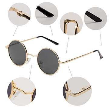 NIEEPA Vintage Round Polarized Hippie Sunglasses Small Circle Metal Driving Sun Glasses (Grey Lens/Gold Frame)