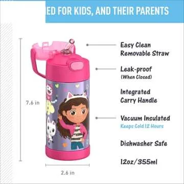 THERMOS FUNTAINER Water Bottle with Straw - 12 Ounce - Kids Stainless Steel Vacuum Insulated Water B...