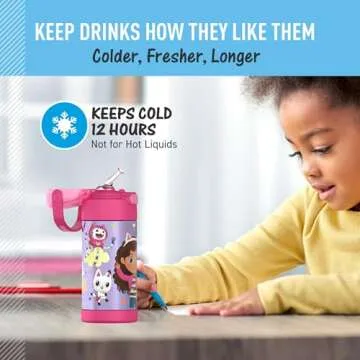 THERMOS FUNTAINER Water Bottle with Straw - 12 Ounce - Kids Stainless Steel Vacuum Insulated Water Bottle with Lid, Gabby’s Dollhouse