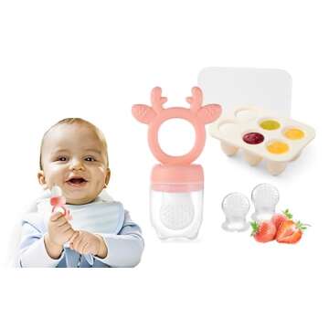 Powerwan Baby Fruit Food Feeder with Breastmilk Popsicle Molds,Teething Toys Silicone Teethers for Babies 3-12 Months for Baby Feeding Gift