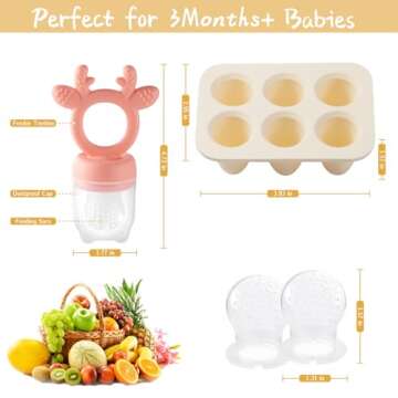 Powerwan Baby Fruit Food Feeder with Breastmilk Popsicle Molds,Teething Toys Silicone Teethers for Babies 3-12 Months for Baby Feeding Gift
