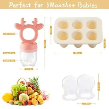Powerwan Baby Fruit Food Feeder with Breastmilk Popsicle Molds,Teething Toys Silicone Teethers for Babies 3-12 Months for Baby Feeding Gift