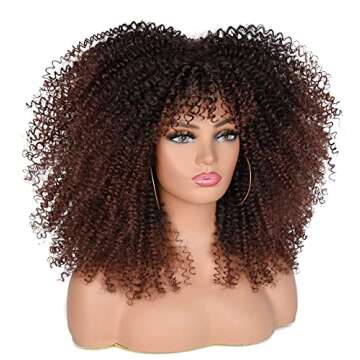 ANNISOUL 16Inch Curly Wigs - Dark Brown Afro with Bangs
