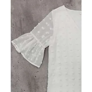 Blooming Jelly Womens White Dresses Short Sleeve V Neck Ruffle Cute Sun Dresses Chiffon Flowy Shift Mini Dresses (X-Small, White)