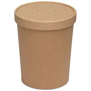 Comfy Package [32 oz. - 25 Count Kraft Paper Food Containers with Vented Lids - To Go Hot Soup Bowls...