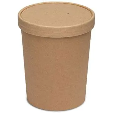 Comfy Package [32 oz. - 25 Count Kraft Paper Food Containers with Vented Lids - To Go Hot Soup Bowls...