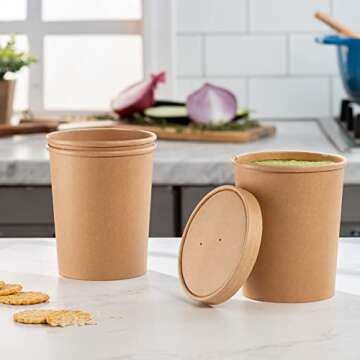 Comfy Package [32 oz. - 25 Count Kraft Paper Food Containers with Vented Lids - To Go Hot Soup Bowls, Disposable Ice Cream Cups, Ideal for Hot and Cold Foods