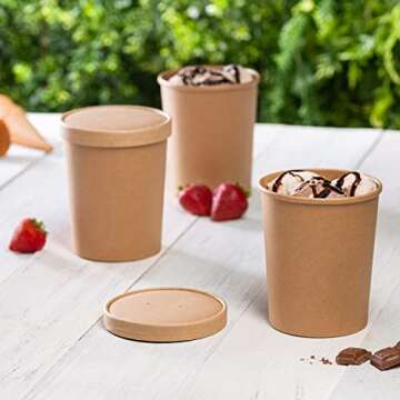 Comfy Package [32 oz. - 25 Count Kraft Paper Food Containers with Vented Lids - To Go Hot Soup Bowls, Disposable Ice Cream Cups, Ideal for Hot and Cold Foods
