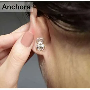 Anchora Original Magic Earring Backs for Droopy Ears | Earring Lifters for Heavy Earring | Earing Lifter Backs BAX | Earlobe Secure Clear Miracle (1 Gold 2 Silver)