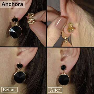 Anchora Original Magic Earring Backs for Droopy Ears | Earring Lifters for Heavy Earring | Earing Lifter Backs BAX | Earlobe Secure Clear Miracle (1 Gold 2 Silver)