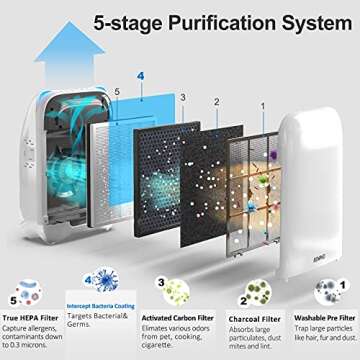 RENPHO Air Purifier for Home Large Room Up to 356 Ft², True HEPA Air Cleaner Filter for Allergies and Pets, Intercept Dust Pollen Smoke, Quiet 28dB