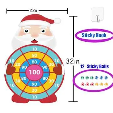 HONGID 30" Large Christmas Toys Gifts for Kids,Cute Santa Claus Dart Board with Sticky Balls,Christm...