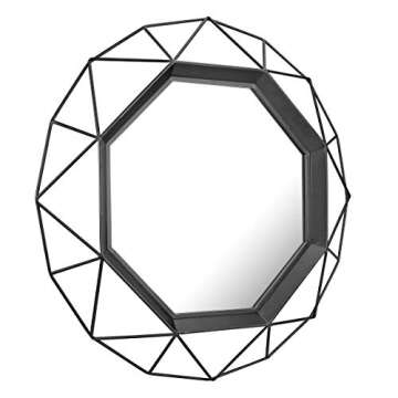 Stonebriar Decorative Black 28.3" Geometric Metal Wire Frame Hanging Wall Mirror with Mounting Brack...
