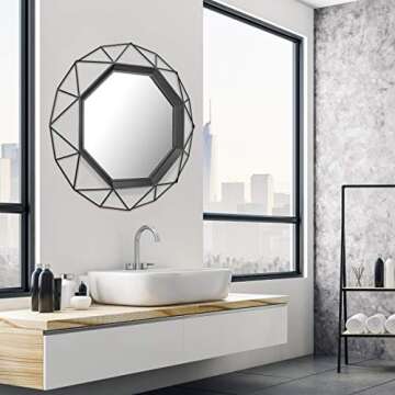 Stonebriar 28.3" Black Geometric Wall Mirror for Modern Decor