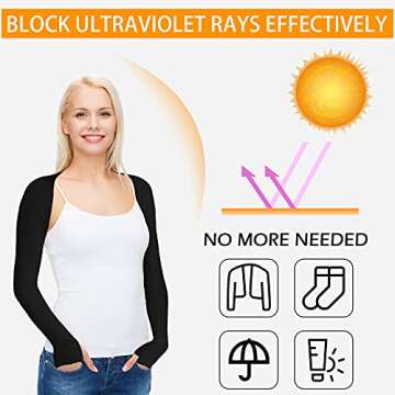 SATINIOR 4 Pairs Cooling Shawl Arm Sleeves with Finger Hole Anti-UV Arm Sleeves for Women Golfing Driving (Black), One Size