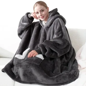 Touchat Wearable Blanket Hoodie - Oversized Sherpa Fleece with Giant Hood Pocket