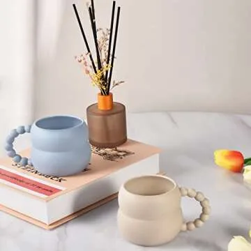 Koythin Ceramic Coffee Mug, Cute Creative Gourd Handle Cup Design for Office and Home, Dishwasher and Microwave Safe, 10 oz/300 ml for Latte Tea Milk (Matte Apricot)