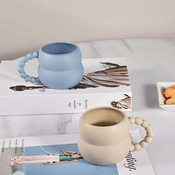 Koythin Ceramic Coffee Mug, Cute Creative Gourd Handle Cup Design for Office and Home, Dishwasher and Microwave Safe, 10 oz/300 ml for Latte Tea Milk (Matte Apricot)