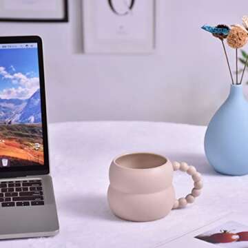 Koythin Ceramic Coffee Mug, Cute Creative Gourd Handle Cup Design for Office and Home, Dishwasher and Microwave Safe, 10 oz/300 ml for Latte Tea Milk (Matte Apricot)