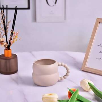 Koythin Ceramic Coffee Mug, Cute Creative Gourd Handle Cup Design for Office and Home, Dishwasher and Microwave Safe, 10 oz/300 ml for Latte Tea Milk (Matte Apricot)