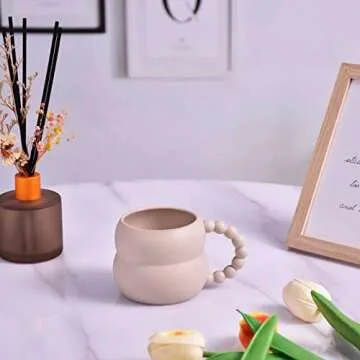 Koythin Ceramic Coffee Mug, Cute Creative Gourd Handle Cup Design for Office and Home, Dishwasher and Microwave Safe, 10 oz/300 ml for Latte Tea Milk (Matte Apricot)