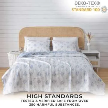 Great Bay Home Floral King Quilt Set with Shams, French Floral Bedding Set, All-Season, Lightweight Bedspread. Reversible, Farmhouse Bedding. (King, Colette)