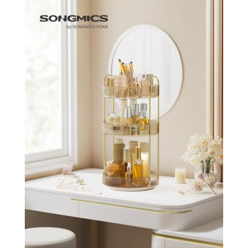 SONGMICS 3-Tier Rotating Makeup Organizer - Stylish & Versatile
