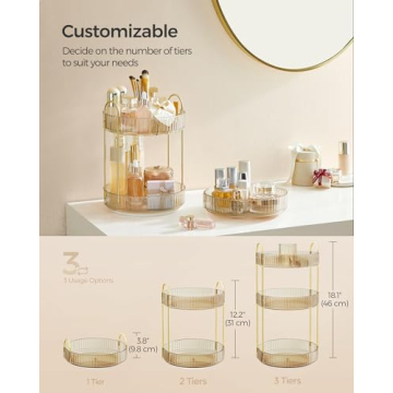 SONGMICS 3-Tier Rotating Makeup Organizer - Stylish & Versatile