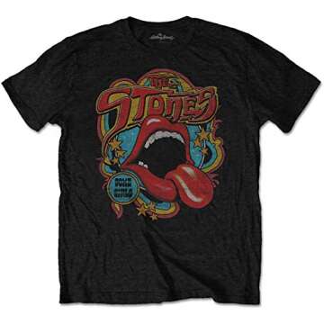 Rolling Stones Men's Retro 70's Vibe Vintage T-Shirt Small Black
