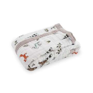 Little Unicorn Newborn Receiving Quilt | Ultra- Soft, Multi-Layered Muslin Fabric | Gift for Newborns & on-The-go (Forest Friends)