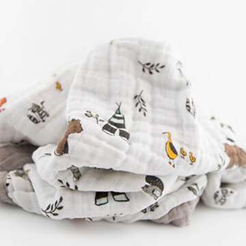 Little Unicorn Newborn Receiving Quilt | Ultra- Soft, Multi-Layered Muslin Fabric | Gift for Newborns & on-The-go (Forest Friends)